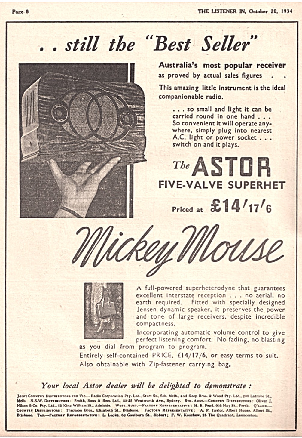 Period advertisement for Astor OZ